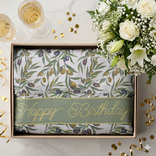 Sage Green Watercolor French Country Olive Pattern Tissue Paper (Creator Uploaded)