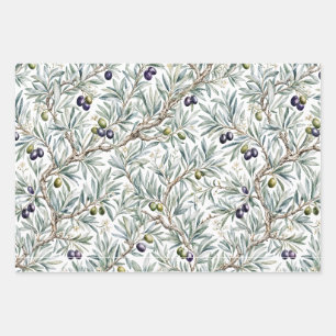 Sage Green Watercolor French Country Olive Pattern Wrapping Paper Sheets