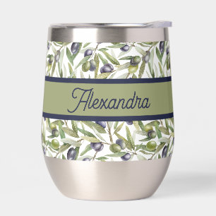 Sage Green Watercolor French Country Olive Thermal Wine Tumbler