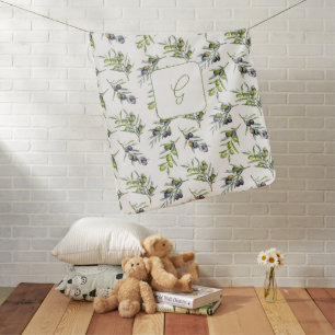 Sage Green Watercolor French Country Olives Name Baby Blanket