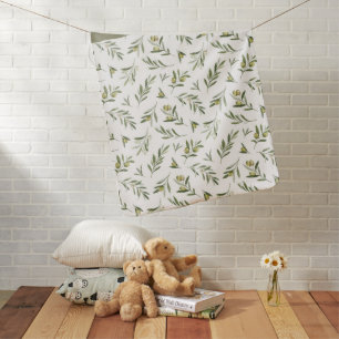 Sage Green Watercolor French Country Olives Name Baby Blanket