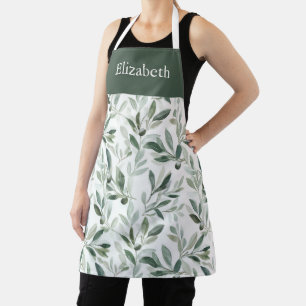 Sage Green Watercolor French Olive Custom Name Apron