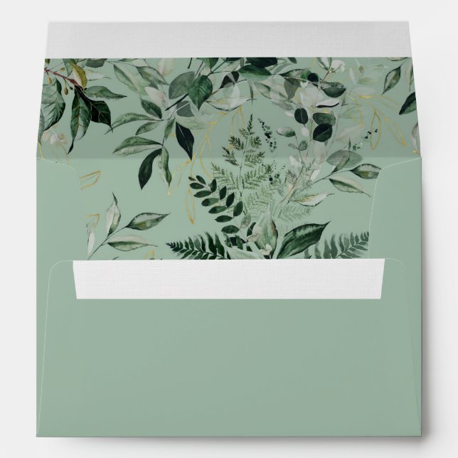 Sage Green Watercolor Greenery foliage wedding Envelope (Back (Bottom))