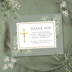 Sage Green Watercolor Greenery Funeral Christian Thank You Card