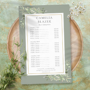 Sage Green Watercolor Greenery Salon Service Menu Flyer