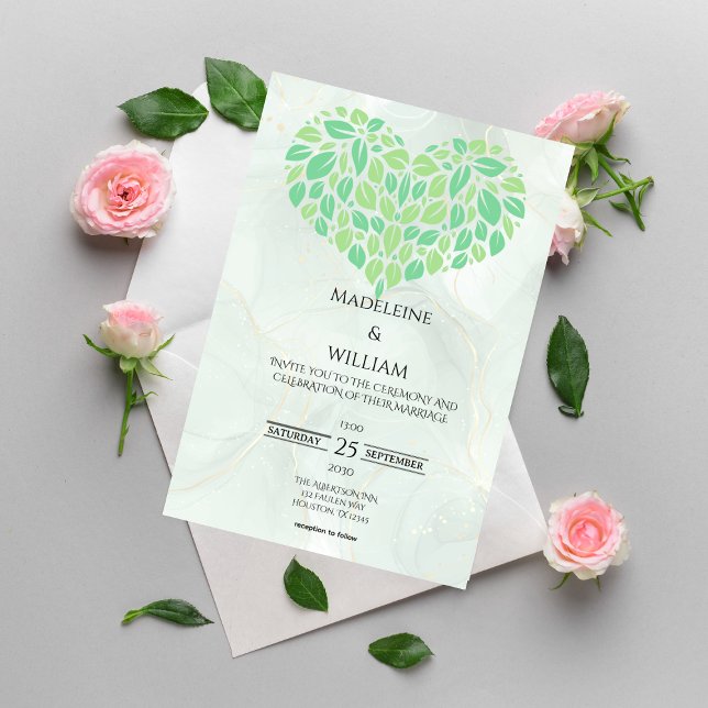 Sage Green Watercolor Heart Minimalist Wedding Invitation (Creator Uploaded)