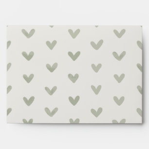Sage Green Watercolor Hearts Pattern Envelope