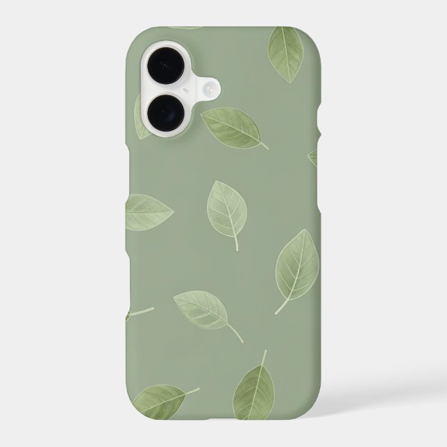 Sage Green Watercolor Leaf Pattern iPhone Case (Back)