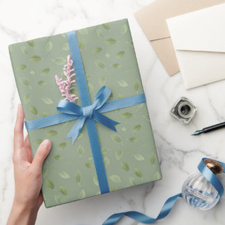 Sage Green Watercolor Leaf Pattern Wrapping Paper