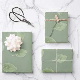 Sage Green Watercolor Leaf Pattern Wrapping Paper Sheets