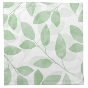 Sage Green Watercolor Leaves Cloth Napkin