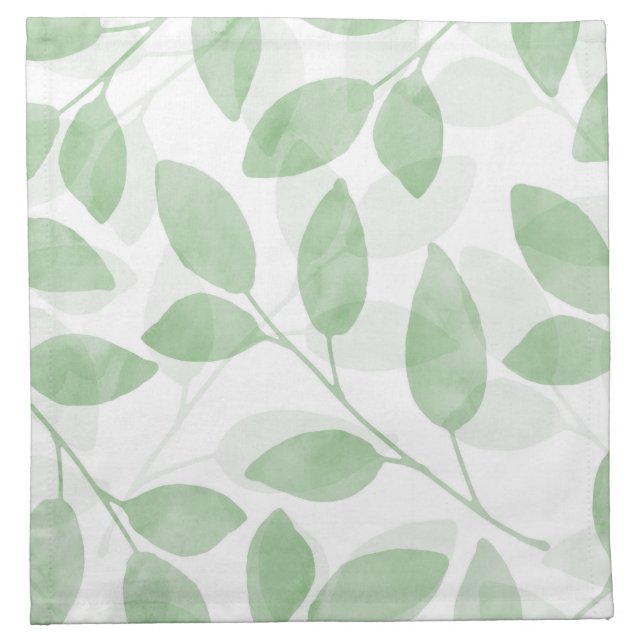 Sage Green Watercolor Leaves Cloth Napkin (Front)