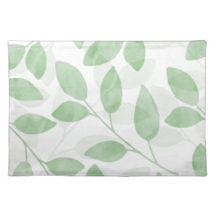 Sage Green Watercolor Leaves Cloth Placemat