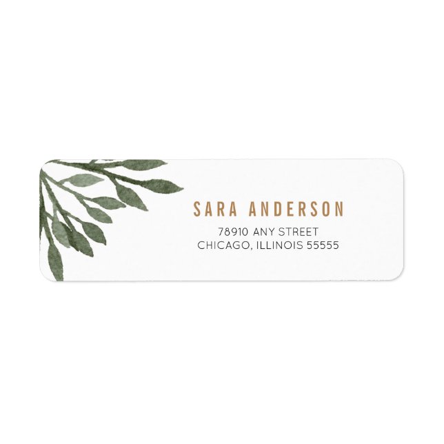 Sage Green Watercolor Leaves Label (Front)