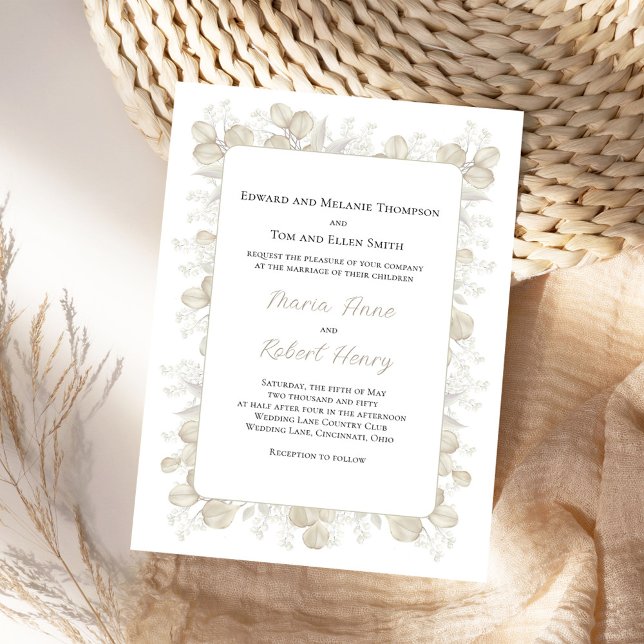 Sage Green Watercolor Leaves Wedding  Invitation (Simple and elegant sage green and cream foliage wedding invitation.)