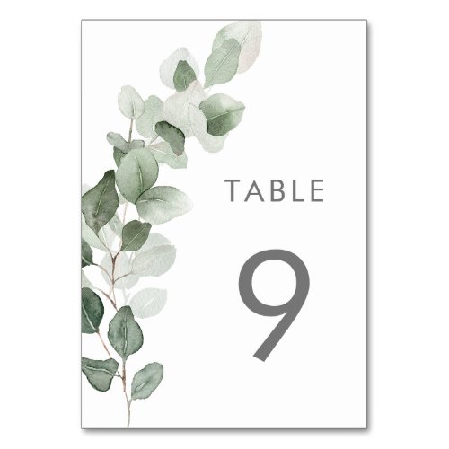 Sage Green Watercolor Leaves Wedding Reception Table Number