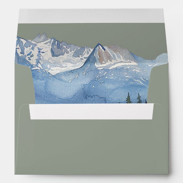 Sage Green Watercolor Mountain Wildflower Wedding Envelope (Back (Bottom))