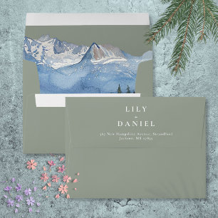 Sage Green Watercolor Mountain Wildflower Wedding Envelope