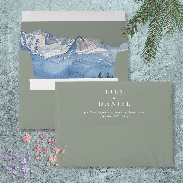 Sage Green Watercolor Mountain Wildflower Wedding Envelope (Sage Green Watercolor Mountain Wildflower Wedding Envelope)