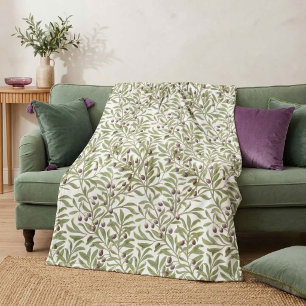 Sage Green Watercolor Olive Leaf Botanical Fleece Blanket