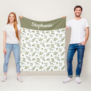 Sage Green Watercolor Olive Name Fleece Blanket