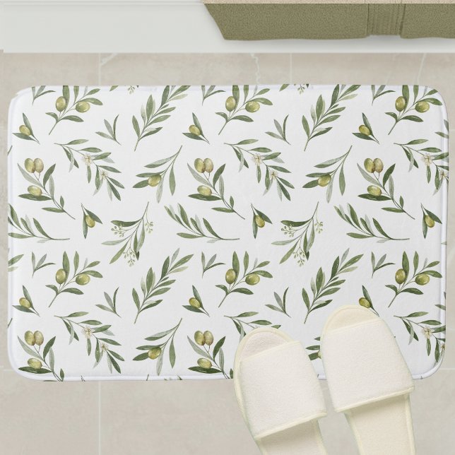 Sage Green Watercolor Olives Bath Mat (Creator Uploaded)