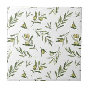 Sage Green Watercolor Olives Ceramic Tile