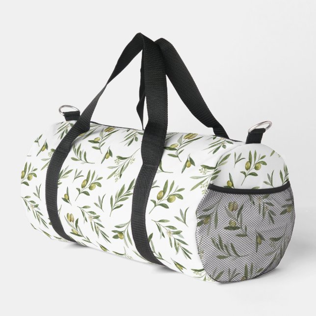 Sage Green Watercolor Olives Duffle Bag (Right Corner)
