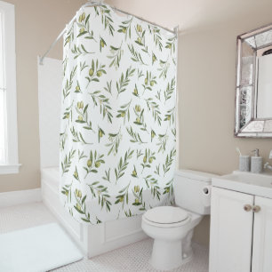 Sage Green Watercolor Olives Shower Curtain