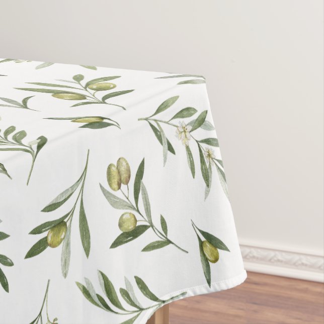 Sage Green Watercolor Olives Tablecloth (In Situ)