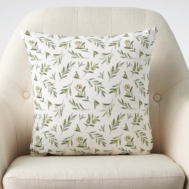 Sage Green Watercolor Olives Throw Pillow (Creator Uploaded)
