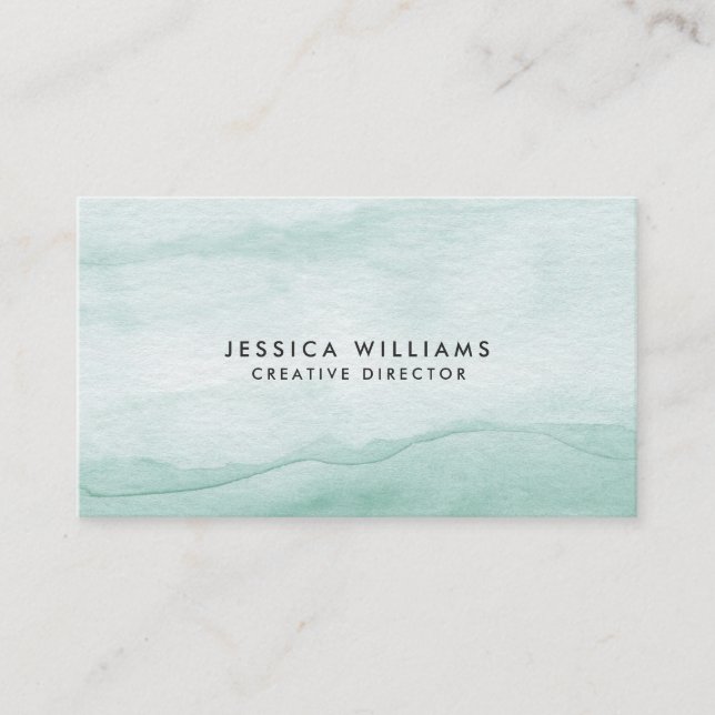 Sage Green Watercolor Ombre Elegant Business Card (Front)