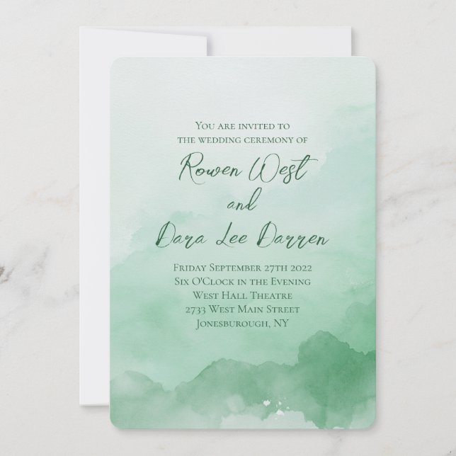 Sage Green Watercolor Ombre Painting Wedding Invitation (Front)