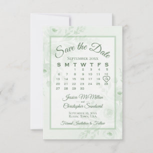 Sage Green Watercolor Peonies Calendar Wedding Save The Date