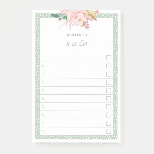 Sage Green Watercolor Peonies Lined To Do List Post_it Notes