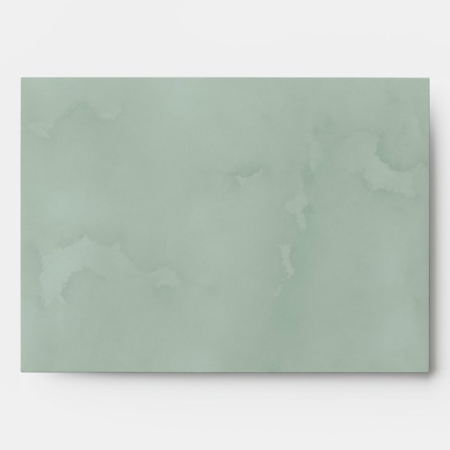 Sage Green Watercolor Peony Wedding Envelope (Front)