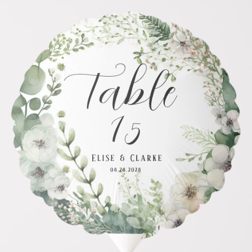 Sage Green Watercolor Peony Wedding Table Number Balloon