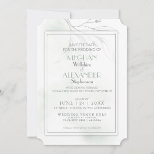 Sage Green Watercolor Pewter Willow Branch Save The Date