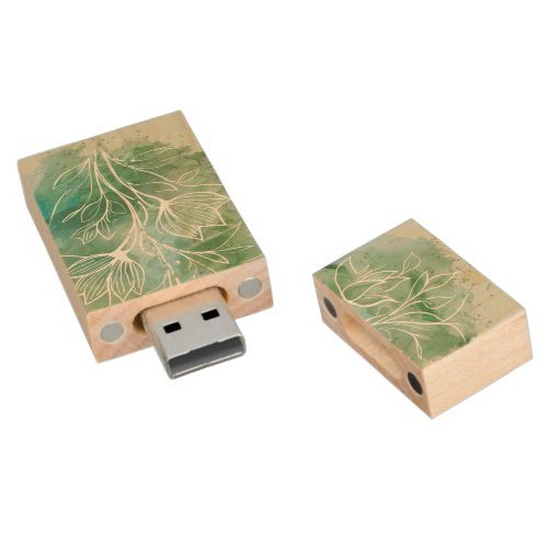 Sage Green Watercolor Phone Case Wood Flash Drive