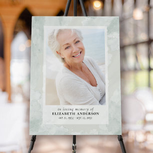 Sage Green Watercolor Photo Funeral Memorial Board