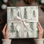 Sage Green Watercolor Pine Trees & Plaid Christmas Wrapping Paper<br><div class="desc">Calm,  Scandinavian-inspired wrapping paper featuring hand-painted pine trees with a soft plaid underlay. Neutral and elegant—perfect for Christmas gifts,  winter weddings,  and cozy woodland themes.</div>