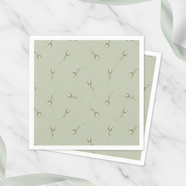Sage Green Watercolor Rose Bud Napkins (Creator Uploaded)