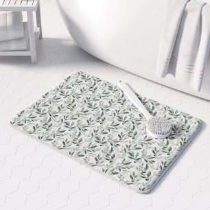 Sage Green Watercolor Rustic Olive Pattern Bath Mat