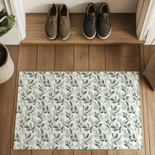 Sage Green Watercolor Rustic Olive Pattern Doormat