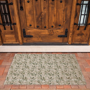 Sage Green Watercolor Rustic Olive Pattern Fiber Doormat