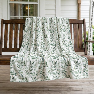 Sage Green Watercolor Rustic Olive Pattern Fleece Blanket