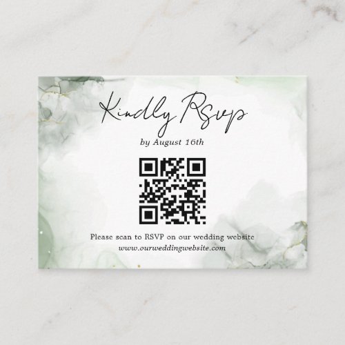 Sage Green Watercolor Script Wedding QR Code Rsvp Enclosure Card
