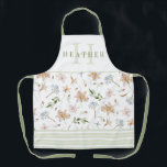 Sage Green Watercolor Spring Floral Monogrammed Apron<br><div class="desc">This cute apron features a beautiful watercolor pattern of blush lilies, dusty blue wildflowers, and sage leaves on a white background with a name and monogram in sage green. This is part of the Spring Lilies collection.</div>