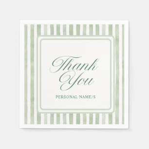 Sage Green Watercolor Striped Thank You Napkins