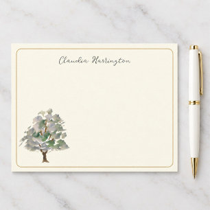 Sage Green Watercolor Tree Nature Ivory Thank You Note Card